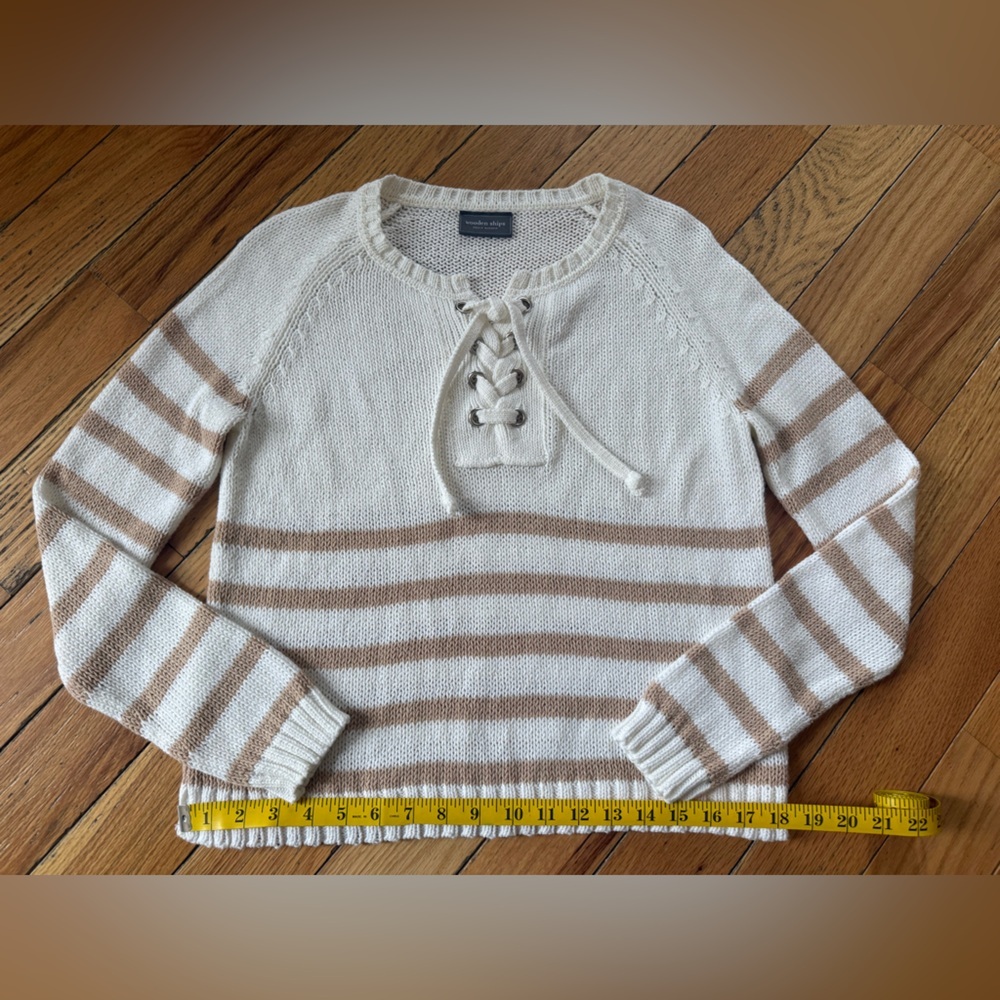 Wooden Ships Palmer Laced Sweater White/Tan Stripe Women’s Size S/M - Picture 11 of 11